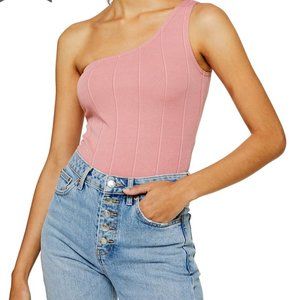 Topshop One-Shoulder Bodysuit Pink